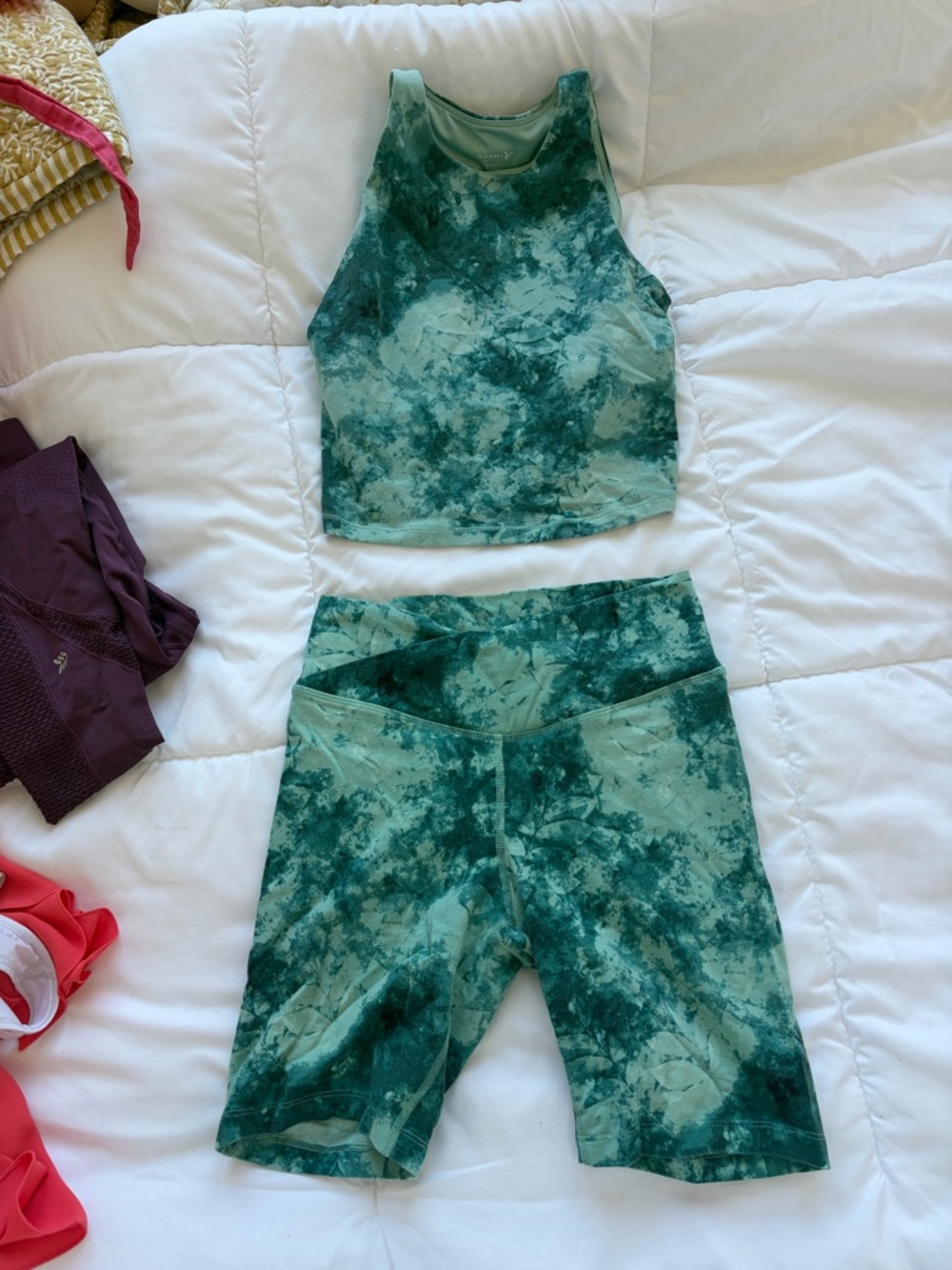 Green Tie-Dye Crop Tank & High-Waist Biker Shorts Set